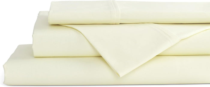 Linen Home 100% Cotton Percale Sheets Queen Size, Ivory, Deep Pocket, 4 Pieces Set - 1 Flat, 1 Deep Pocket Fitted Sheet and 2 Pillowcases, Crisp Cool and Strong Bed Linen