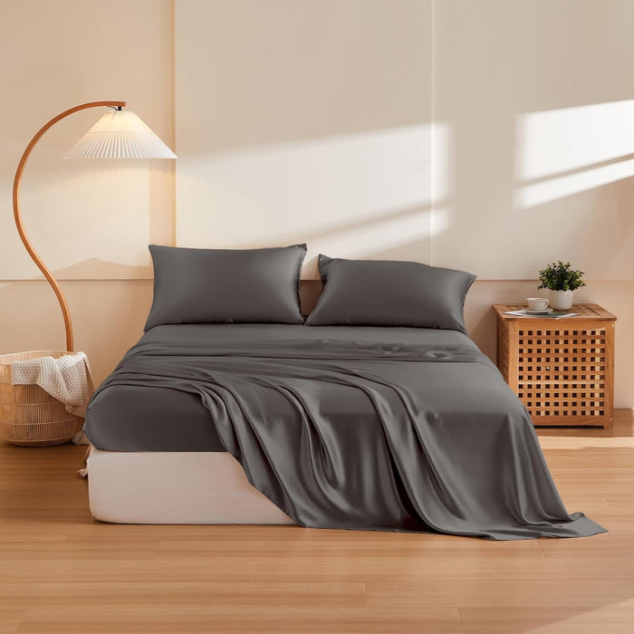 THXSILK Silk Sheet Set 4Pcs, 6A+ Top Grade 100% Natural Mulberry Silk Bed Sheets Luxury Bedding Sets Ultra Soft Durable, 1 Fitted Sheet, 1 Flat Sheet and 2 Pillow Shams (Queen, Pearl White)