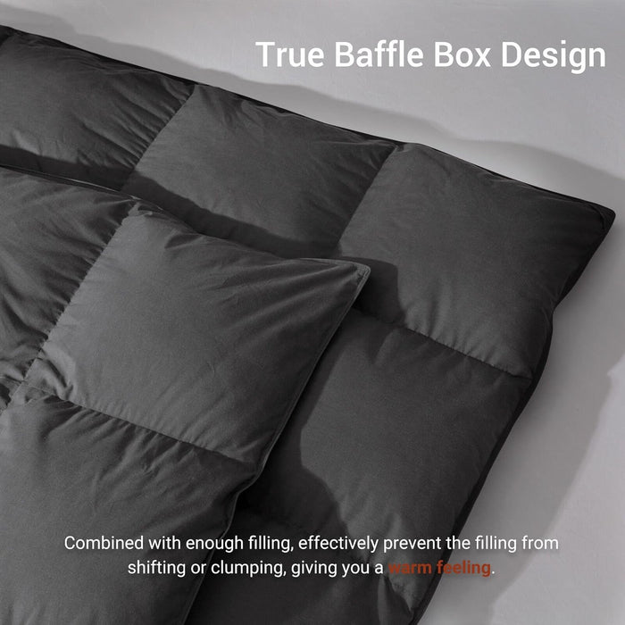 Grey Goose Feather Down Comforter Queen Size, Premium All Season Duvet Insert, 750+ Fill Power 1200TC Cotton Blend Fabric Hotel Style Comforter, 42 Oz Lightweight (90x90, Dark Grey)