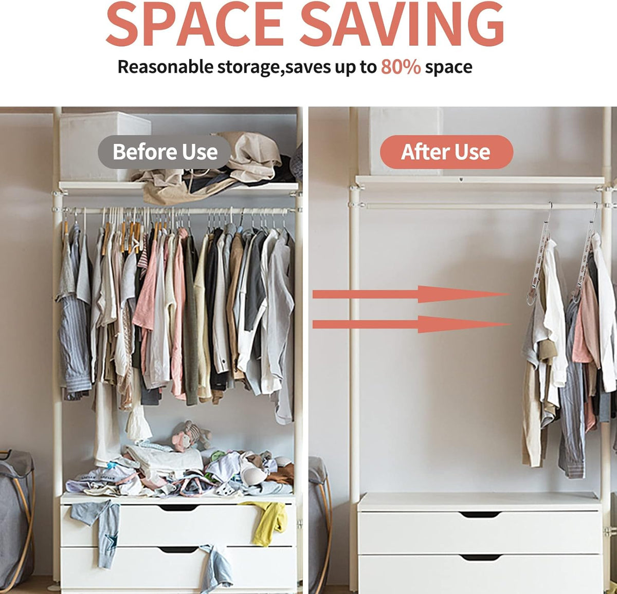 Hangers Space Saving, 12 Pack Metal Hanger Organizer, Closet Space Savers, Collapsible Magic Hangers for Heavy Clothes, Closet Organizers and Storage, College Dorm Room Essentials