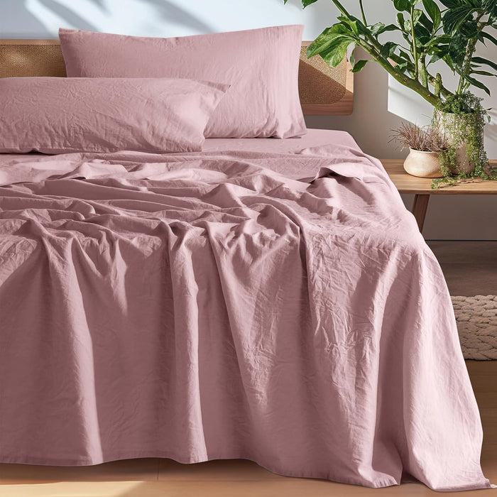 SONORO KATE 100% French Pure Linen Sheets, Breathable and Durable Linen Queen Size Sheets, Anti-Tear Linen Bed Sheets, Machine Washable, 16 Inch Deep Pocket - 4 Piece (Natural Linen, Queen)