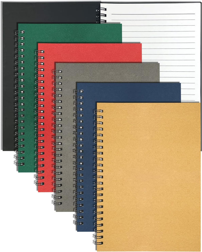 GINMLYDA 12Pack Small Spiral Notebook A5, 8.25x5.5” 120 Lined Pages Wide Ruled Spiral Journal Bulk Blank Kraft Cover Spiral Bound Notebook & Writing Pads for Home Office Meeting Work Note Taking