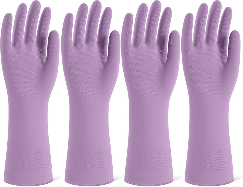 Rubber Cleaning Gloves for Dishwashing, 4 Pairs Reusable Kitchen Gloves for Washing Dishes and Household Cleaning, Colorful Dish Gloves with Flocked Lining and Non-Slip Grip, Pefect for Woman Men - M