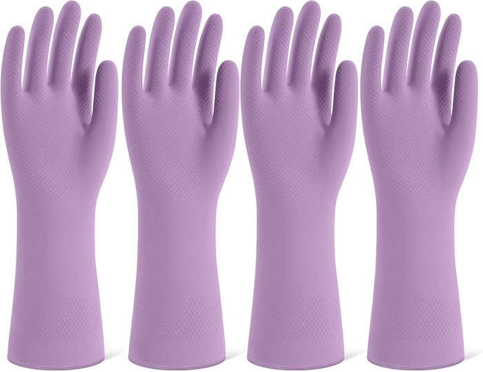 Rubber Cleaning Gloves for Dishwashing, 4 Pairs Reusable Kitchen Gloves for Washing Dishes and Household Cleaning, Green Dish Gloves with Flocked Lining and Non-Slip Grip, Pefect for Woman Men - M