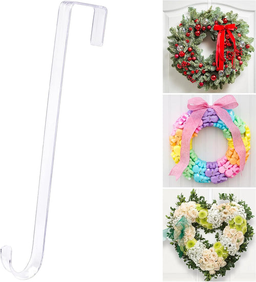 12" Clear Wreath-Hanger Non Scratch Over The Door Hooks,2 Pack Easter Halloween Christmas Decoration Welcome Sign for Front Doors Décor Inside Outside,Slim Hangers Organizer for Home