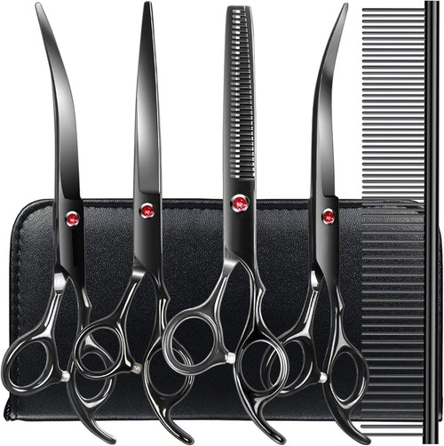 5 in1 Dog Grooming Scissors Kit, Professional Dog Scissors for Grooming with Safety Round Tips, Titanium Coated Grooming Shears for Dogs Cat Pet At Home