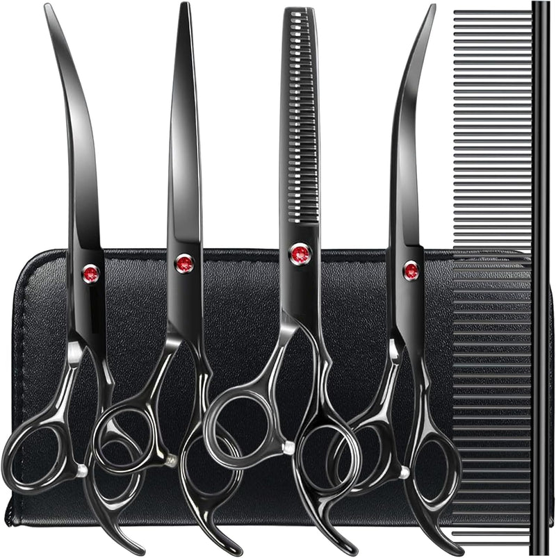 5 in1 Dog Grooming Scissors Kit, Professional Dog Scissors for Grooming with Safety Round Tips, Titanium Coated Grooming Shears for Dogs Cat Pet At Home