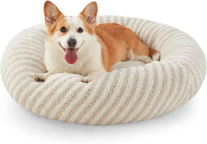 MIXJOY Dog Beds for Small Dogs, Washable Dog Bed with Removable Cover, Small Cat Bed for Indoor Cats, Calming Soft Dount Pet Beds with Anti Slip Bottom, Cute Puppy Beds, 23"x23"x8", Beige