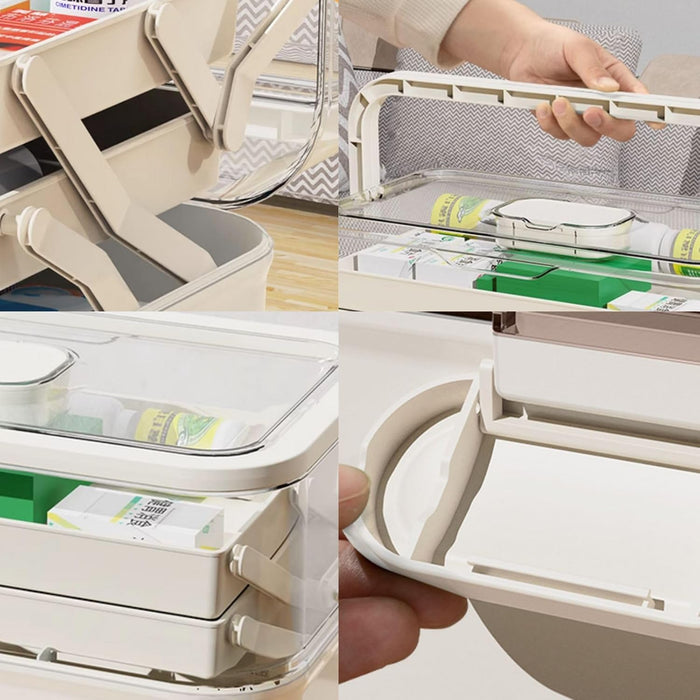 Saim 3-Layer First Aid Organizer Multipurpose Storage Box with Handle and Dividers, Portable Tackle Box, Art Craft Case for Sewing Supplies Medicine Cosmetic,Cosmetic Household Organizer - White