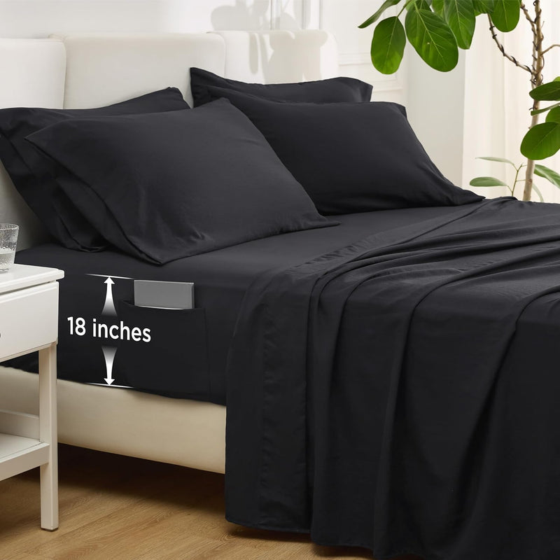 Bedsure Deep Pocket King Sheet Set - 6 Piece, Prewashed Ultra-Soft King Size Sheets Set, Fits Mattresses Up to 18 Inches Thick, Breathable & Secure Fit, Hotel Luxury Bedding, Grey