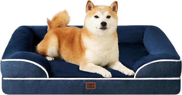 EHEYCIGA Orthopedic Dog Beds Large Sized Dog, Waterproof Memory Foam Pet Bed with Sides, Non-Slip Bottom Large Pet Bed with Washable Removable Cover, Grey