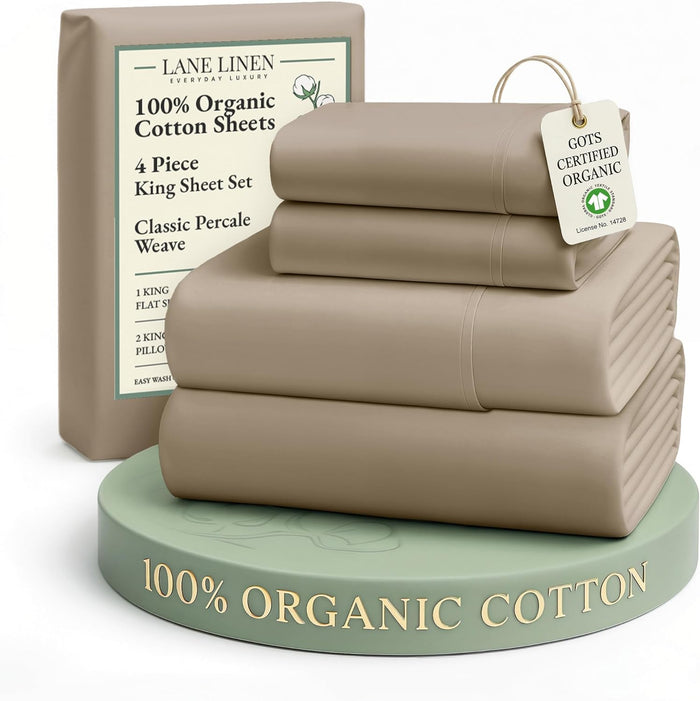 LANE LINEN 100% Organic Mercerized Cotton Pre Washed Full Size Bed Sheets, Soft & Comfy Low Pill Fade Resistance Fully Elasticized Oeko Tex Certified 15" Deep Pocket Full Sheet Set - White