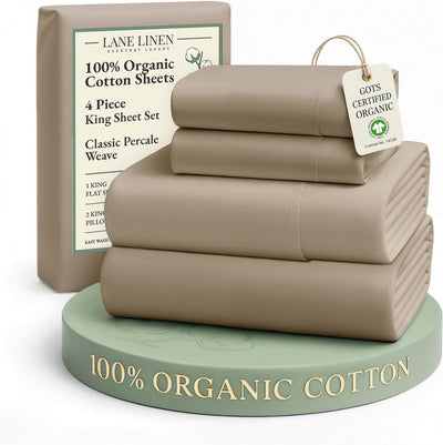 LANE LINEN 100% Organic Mercerized Cotton Pre Washed Full Size Bed Sheets, Soft & Comfy Low Pill Fade Resistance Fully Elasticized Oeko Tex Certified 15" Deep Pocket Full Sheet Set - White