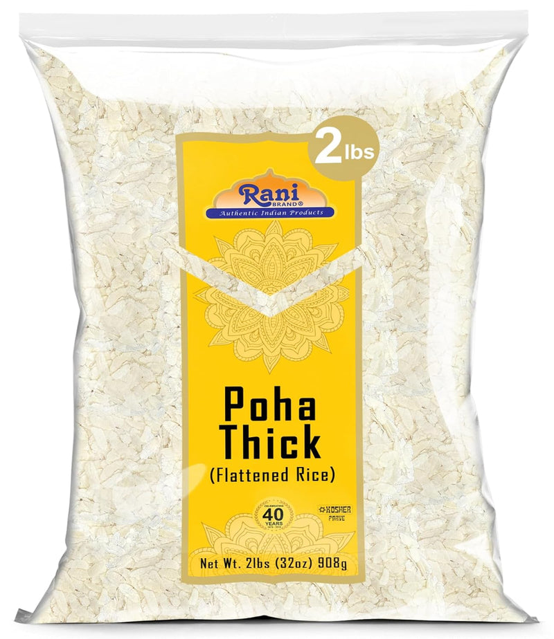 Rani Poha (Powa) Thick Medium-Cut (Flattened Rice) 64oz (4lbs) 1.81kg ~ All Natural, Salt-Free | Vegan | Kosher | No Colors | Gluten Friendly | Indian Origin