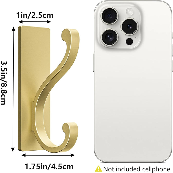 6 Pack Self Adhesive Coat Hooks - Gold Wall Hooks Wall Mount for Clothes, Towel, Robes, Keys, Purse, Backpack, Heavy Duty Hooks for Door Kitchen Bathroom Shower Rental Houses, Hold 13lbs.