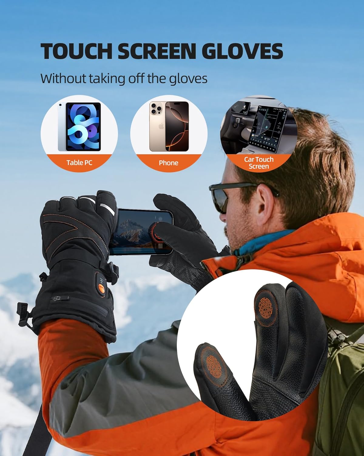 Heated Gloves for Men Women, 7.4V Electric Battery Rechargeable Heated Ski Gloves, Waterproof Touchscreen Heating Gloves for Winter Outdoor Hunting Motorcycle Cycling