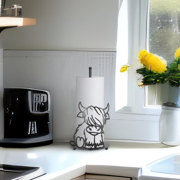 Shimeyao Highland Cow Metal Paper Towel Holder Farmhouse Highland Cow Kitchen Decor Accessories Large Metal Towel Holder Stand for Kitchen Bathroom Home (Stylish)