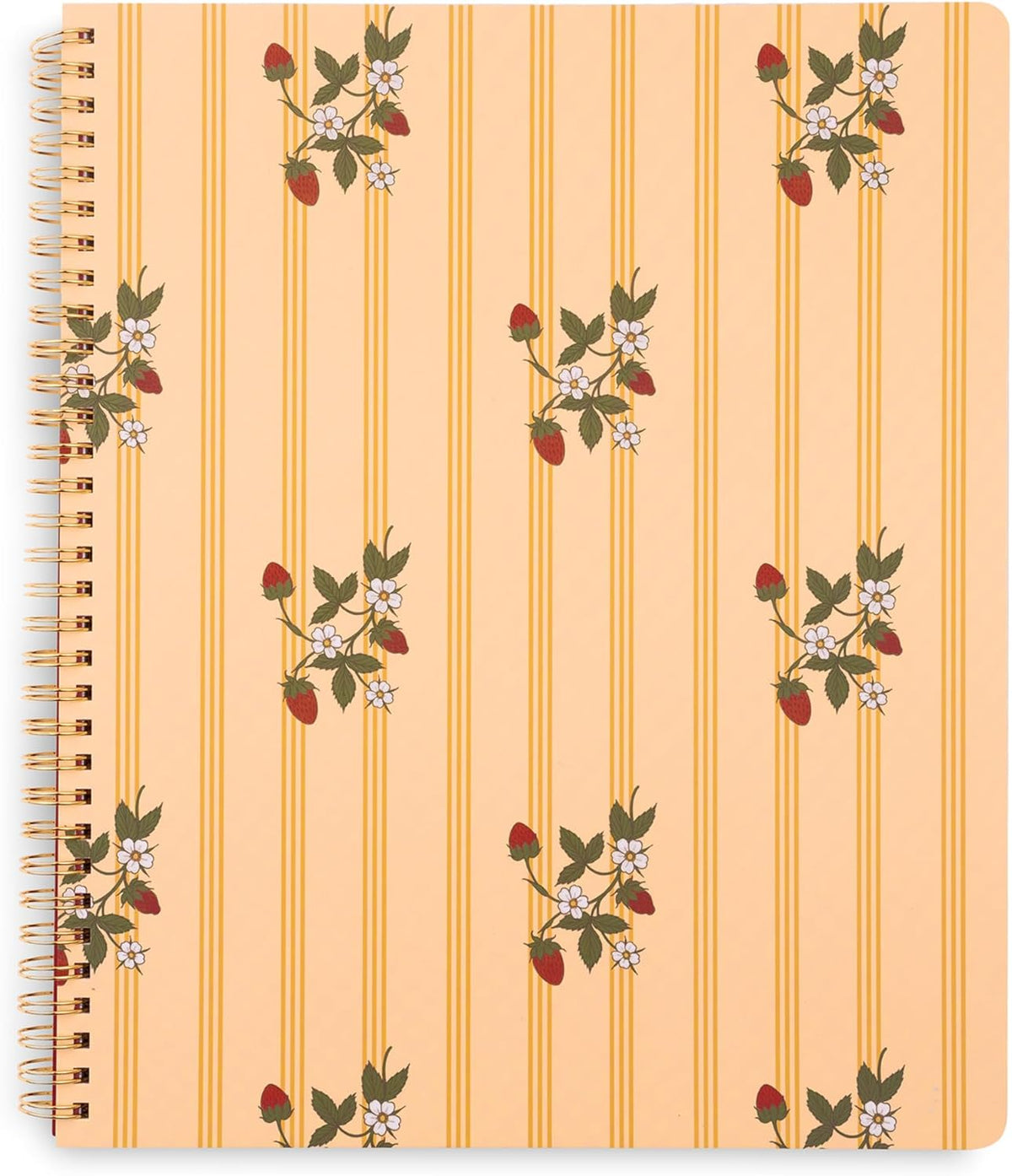 ban.do Floral Rough Draft Large Spiral Notebook, 11" x 9" with Pockets and 160 College Ruled Pages, Strawberry Fields