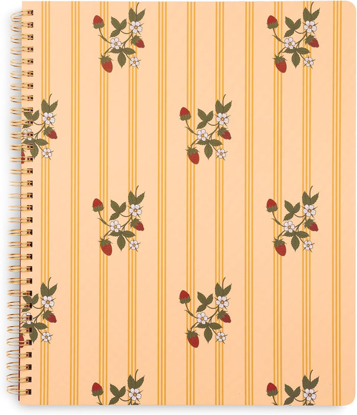 ban.do Floral Rough Draft Large Spiral Notebook, 11" x 9" with Pockets and 160 College Ruled Pages, Strawberry Fields