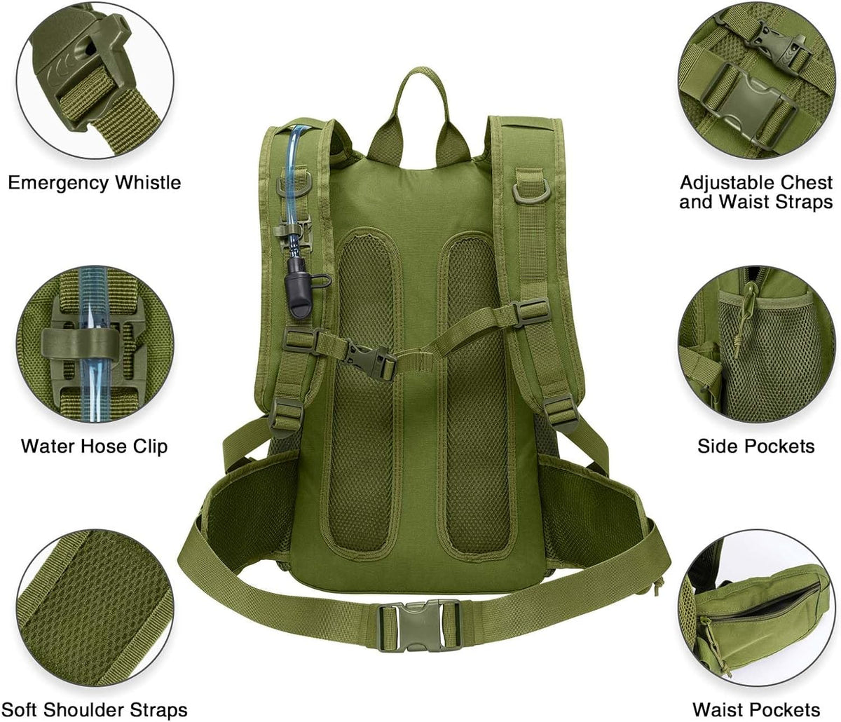 CVLIFE Tactical Hydration Backpack 3L, Lightweight Water Bag Hydration Pack, Hiking Backpack with Water Bladder for Men Women, Heavy Duty Molle Water Backpack for Cycling, Running, Hunting Green