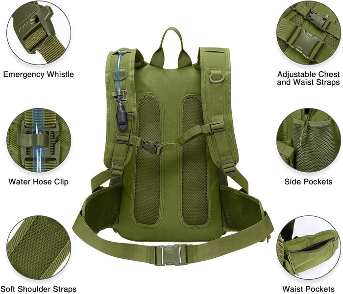 CVLIFE Tactical Hydration Backpack 3L, Lightweight Water Bag Hydration Pack, Hiking Backpack with Water Bladder for Men Women, Heavy Duty Molle Water Backpack for Cycling, Running, Hunting Green