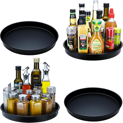 Amolliar Lazy Susan Organizer, Non-Skid Rotating Metal Turntable for Cabinet, Kitchen, Fridge, Pantry Organization and Storage, Spice Rack for Condiment,Trays for Household Purposes, 10" 3 Pack Black