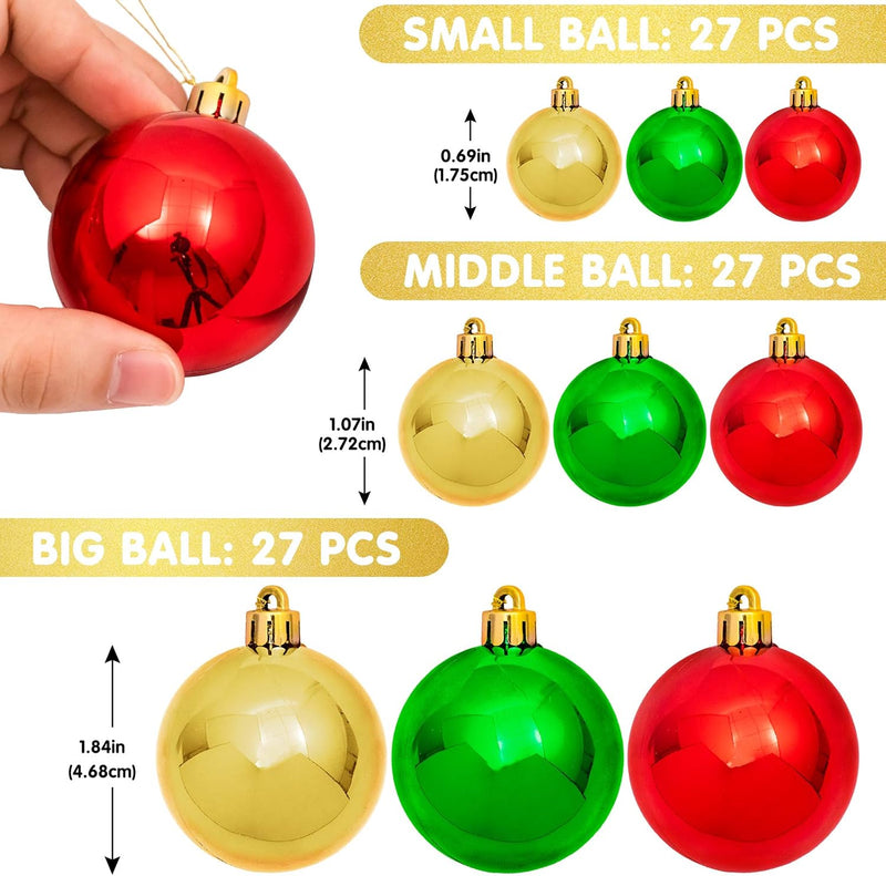 Whaline Christmas Ball Garland Ball Ornament 6ft Bauble Garland Christmas Tree Ball Decoration Shatterproof Ball Ornaments for Xmas Party Supplies, Indoor Outdoor Home Office, Red Green Gold