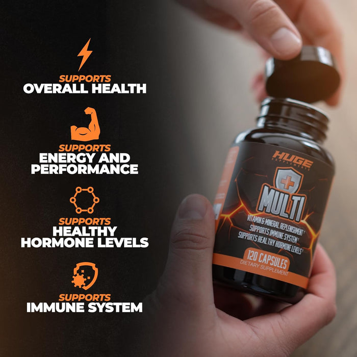 Huge Multi, Multivitamin for Men, High-Performance All-in-One Formula for Athletes & Bodybuilding, Vitamin & Mineral Replenishment, Supports Immune System & Healthy Hormone Levels (120 Capsules)