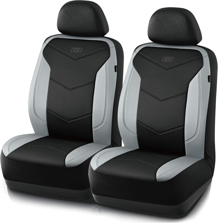 Skechers Memory Foam Seat Covers,Leather Car Seat Covers, Ultimate Comfort & Support Front Seat Covers Airbag Compatible, Automotive Universal Fit Most for SUVs, Vans, Sedans, Cars, Trucks,Black