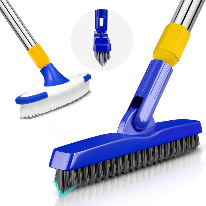 ITTAR Grout Brush with Long Adjustable Handle, Swivel Scrub Brush, V-Shape Grout Line Scrubber with Stiff Bristle for Deep Cleaning Tile Grout, Shower, Kitchen, Hard-to-Reach Corners