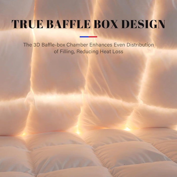 Feather Down Comforter King Size Duvet Insert, All Season True Baffle-Box Noiseless Bedding Comforters, Soft Hotel Collection Bed Comforter, Medium Warmth - White, 106 X 90 in.