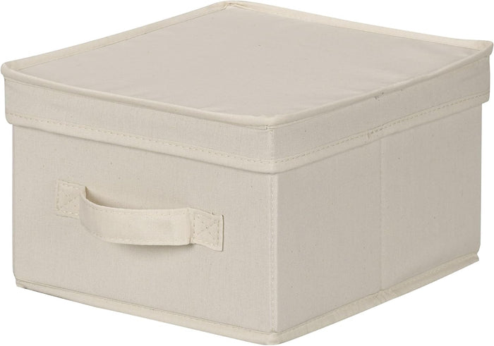Household Essentials 515 Storage Box with Lid and Handle- Natural Beige Canvas with Brown Trim- Jumbo