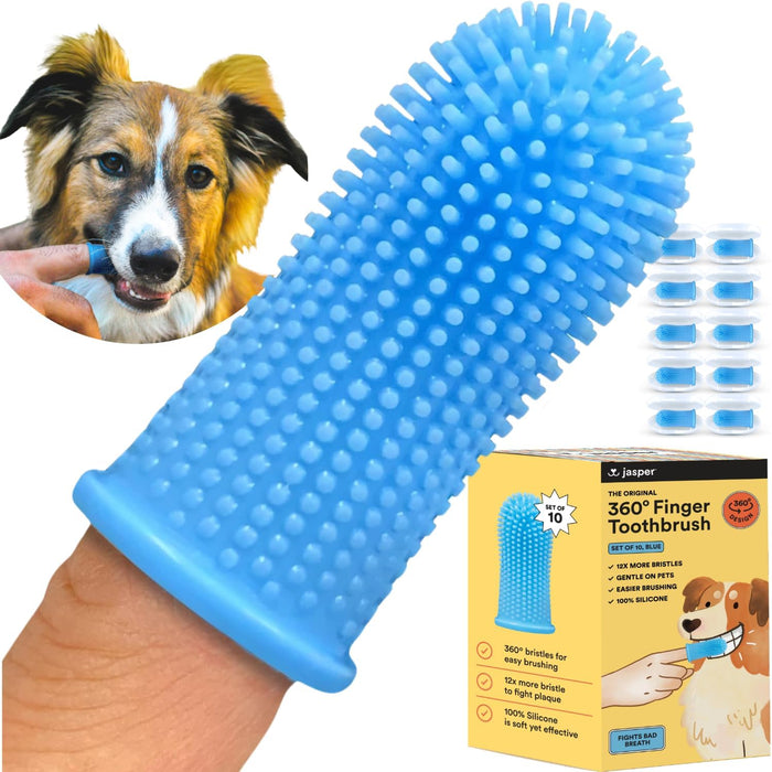Jasper Dog Toothbrush, 360 Dog Tooth Brushing Kit, Finger Toothbrush, Cat Tooth Brush, Teeth Cleaning, Pet Tooth Brush for Small & Large Pets, Pet Toothpaste Not Included, 2-Pack Blue