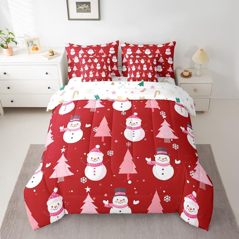 Feelyou Cute Santa Claus Bed Set Boys Girls Twin Size Snowflake 7 Pieces Beeding Set Ultra Soft Winter Bed in a Bag with Comforter, Sheets, Pillowcases Christmas Tree Room Decor Christmas Decorations