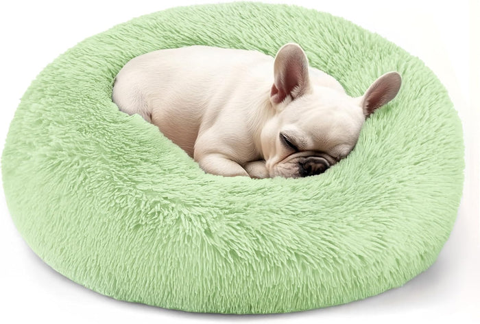 Hoewina Dog & Cat Bed for Indoor Cats, 20in Calming Donut Bed for Puppy and Kitten, Washable Round Fluffy Pet Bed for Small Medium Dogs and Cats (Light Grey)
