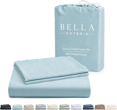 Bella Coterie Luxury Bamboo Viscose Queen Size Duvet Cover Set | 100% Organically Grown | Corner Ties | Ultra Soft | Cooling | Two Pillow Shams | 90 x 94 | No Insert [Coastal Blue]