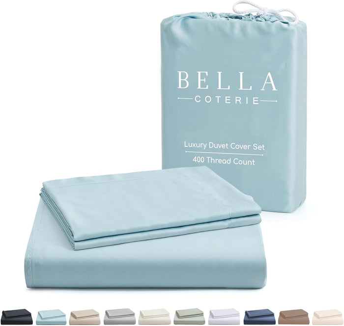Bella Coterie Luxury Bamboo Viscose Queen Size Duvet Cover Set | 100% Organically Grown | Corner Ties | Ultra Soft | Cooling | Two Pillow Shams | 90 x 94 | No Insert [Sea Glass]