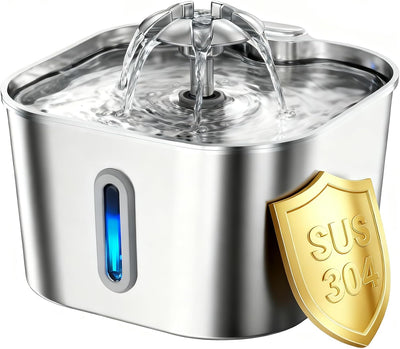 Cat Water Fountain Stainless Steel, 74oz/2.2L Automatic Quiet Cat Drinking Fountain, Indoor Water Dispenser for Cats, Kittens, Small Dogs and Pets, Circulating Pet Water Fountain