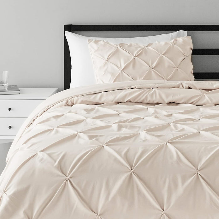 Amazon Basics Soft, Warm Down Alternative Queen Size Comforter Set, All-Season 3-Piece Bedding with Breathable Microfiber, Pinch Pleat Design, Full/Queen, Navy Blue
