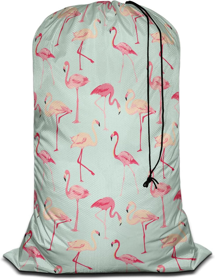 Swono Cute Pig Pink Rose Large Laundry Bag with Drawstring Heavy Duty Travel Dirty Clothes Bag for Laundromat Household, Farm Animal Piggy with Ballerina Dress Rip-Stop Laundry Hamper, 28 x 40 Inch