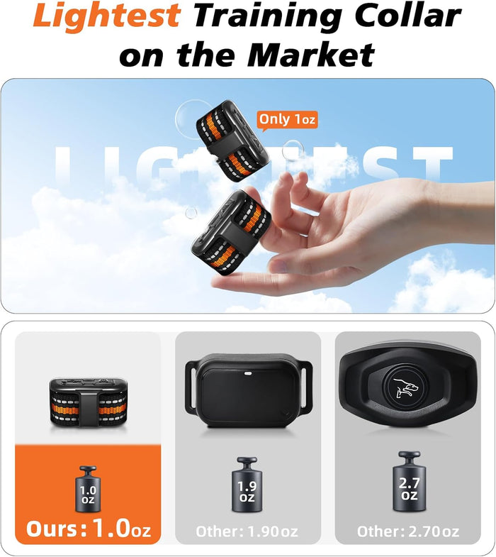 Tiniest Dog Shock Collar, Lightest Dog Training Collar with Remote for Small Dogs 5-15lbs & Medium Large Dogs/Puppies, Waterproof, Rechargeable, 1300ft Range (Orange&Ultra Tiny)