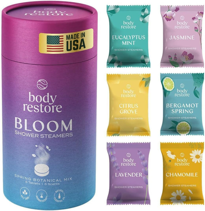 Body Restore Shower Steamers Aromatherapy 30 Pack - Christmas Stocking Stuffers for Men, Birthday Gifts for Women, White Elephant, Relaxation, Self Care - Collector’s Box