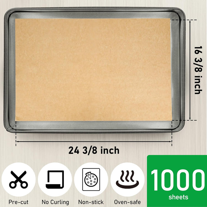 1000 Pcs, 16-3/8" x 24-3/8" Non-Stick Precut Parchment Paper Baking Sheets Full Pan liner for Bake (Unbleached)