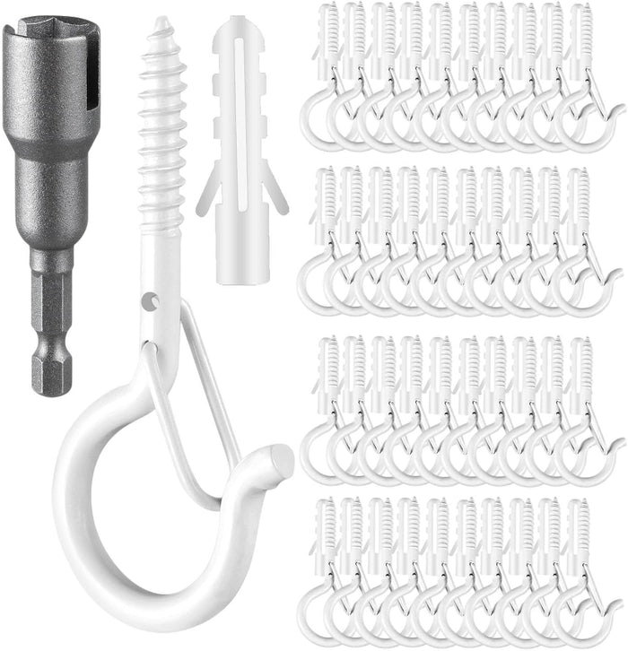 36 PCS Q-Hanger Hooks with Safety Buckle, Windproof Screw Hooks for Outdoor String Lights Hanging Christmas Lights, Plants, with 1 Wing Nut Driver