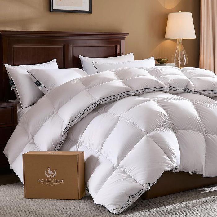 Pacific Coast Goose Feather Down Fiber Comforters Queen Size, Heavyweight Thickened Winter Duvet Insert, Ultra-Soft, Fluffy, Breathable, Hotel Luxury Bedding Comforters, 8 Tabs, 90"x90"