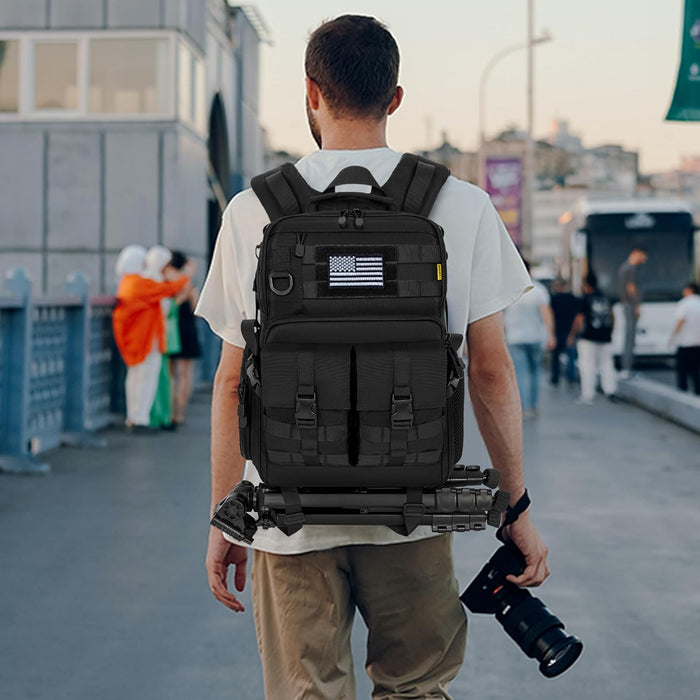 Camera Backpack for DSLR/SLR/Mirrorless Photography Camera, Tactical Camera Bag Case Water-resistant Travel Backpack with 15.6" Laptop Compartment Compatible with Canon