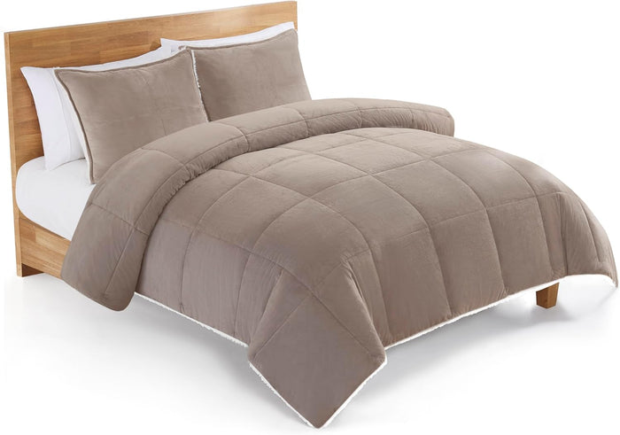 UGG Blissful Comforter Set with 2 Pillow Shams Reversible White Comforter Plush Fluffy Warm Bed Set Premium Hypoallergenic Down Alternative Bedding Breathable, King/California King, Brown Fawn
