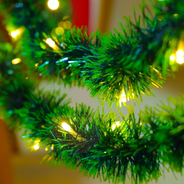 2 Pack Christmas Garland with Lights, Total 38 Feet 80 Led Battery Operated Pre-Lit Long Garland for Stairs Railing Fireplace Mantle Office Door Frame Decor Green Greenery Indoor Outdoor Decorations
