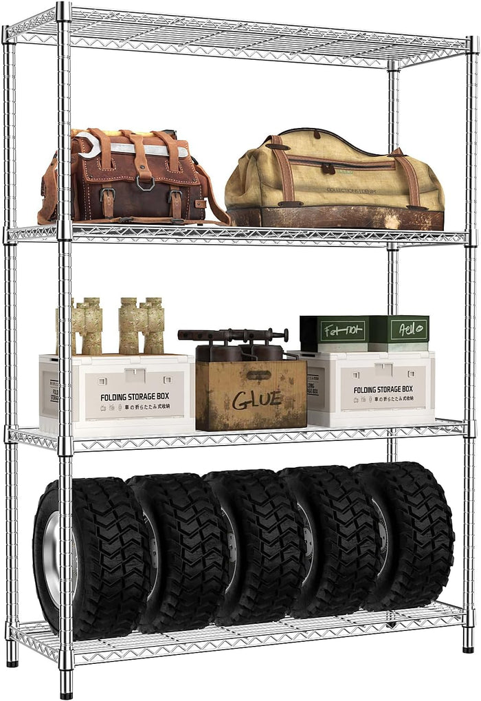 IZEUK 5-Tier Storage Shelving Unit with Wheels, Adjustable Heavy Duty Steel Wire Rack Organizer (Chrome, 17.7" D x 47.2" W x 76.7" H, 1750 lbs Capacity) for Garage, Kitchen, Pantry, Laundry
