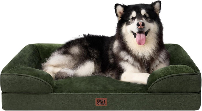 EHEYCIGA Orthopedic Dog Beds Large Sized Dog, Waterproof Memory Foam Pet Bed with Sides, Non-Slip Bottom Large Pet Bed with Washable Removable Cover, Grey